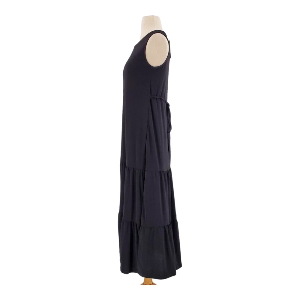 Nik and Nash Black Sleeveless Tiered Belted Stretch Jersey Maxi Dress Small 4-6 - Picture 5 of 7